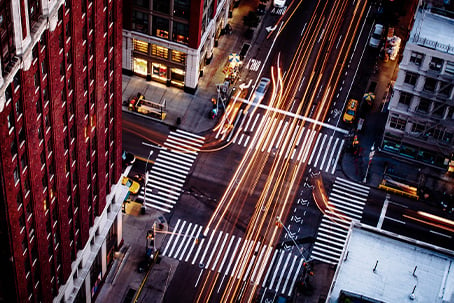 Aerial photograph of a busy American street